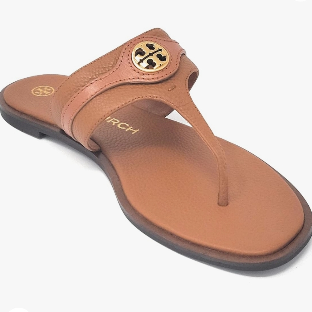 Brand new Tory Burch aged camello leather Carson thong sandals